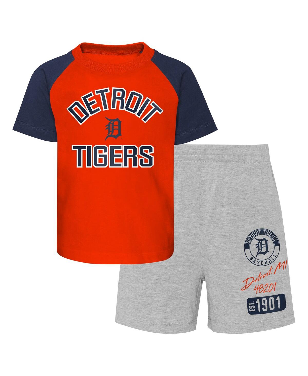 Shop Outerstuff Infant Boys And Girls Orange And Heather Gray Detroit Tigers Ground Out Baller Raglan T-shirt And Sh In Orange,heather Gray