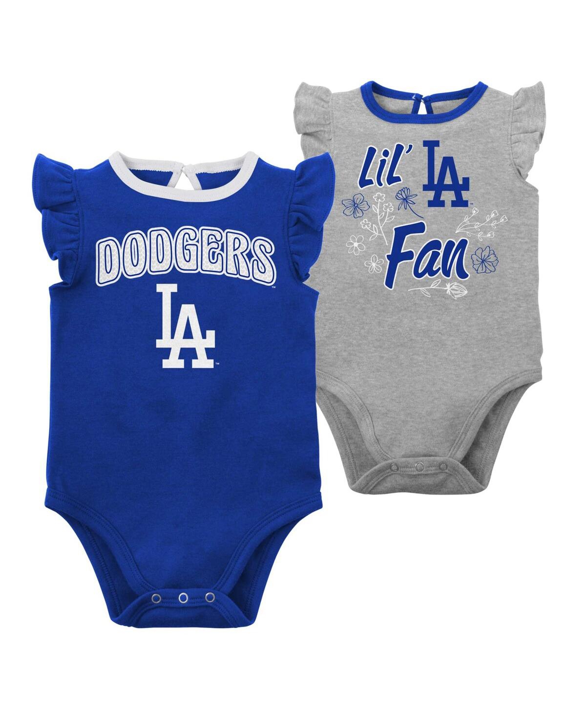 Outerstuff Infant Boys And Girls Royal And Heather Gray Los Angeles Dodgers Little Fan Two-pack Bodysuit Set In Royal,heather Gray
