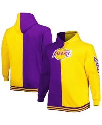 Men's Purple and Gold Los Angeles Lakers Big and Tall Hardwood Classics Split Pullover Hoodie