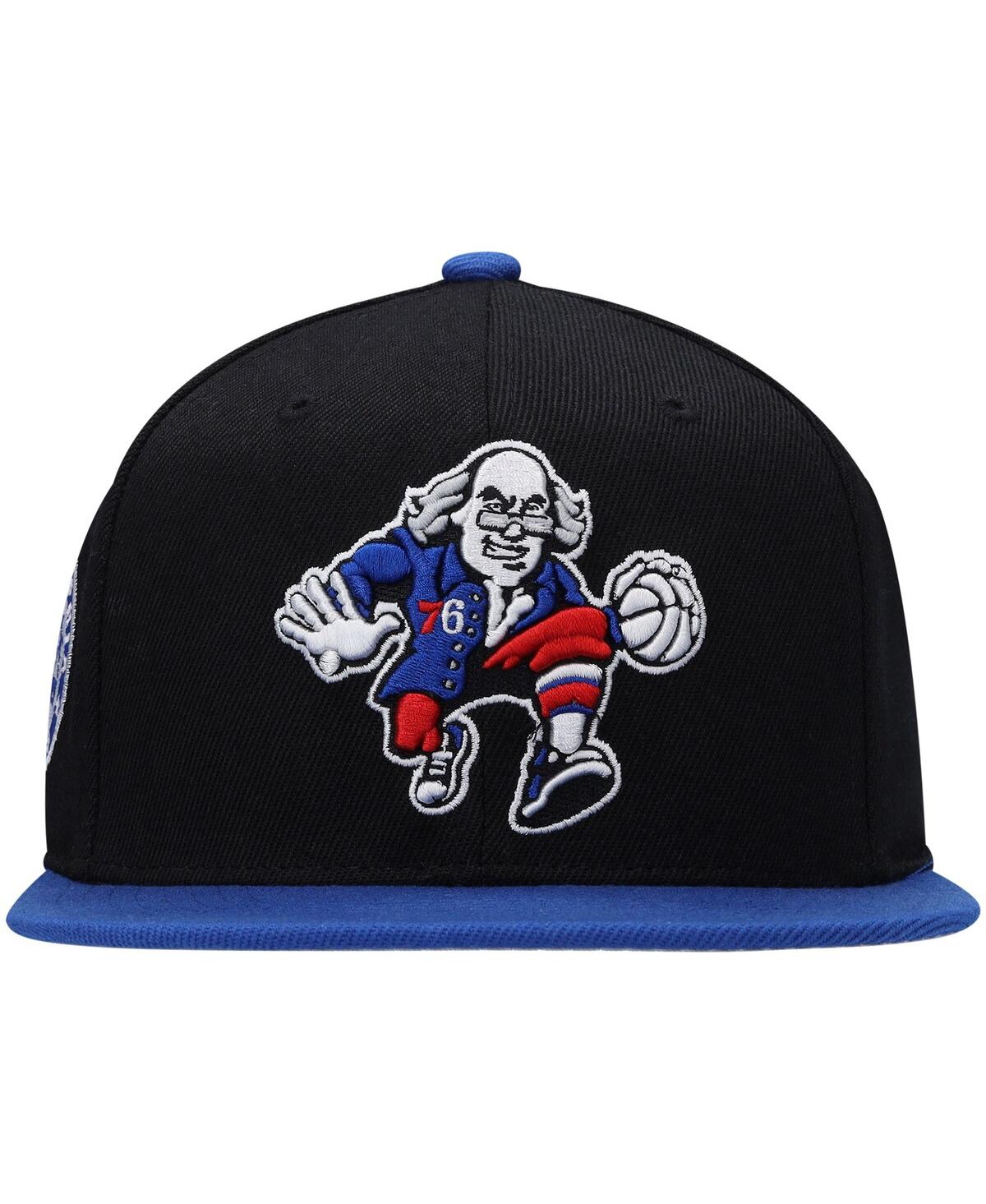 Mitchell & Ness Men's  Black, Royal Philadelphia 76ers Side Core 2.0 Snapback Hat In Black,royal
