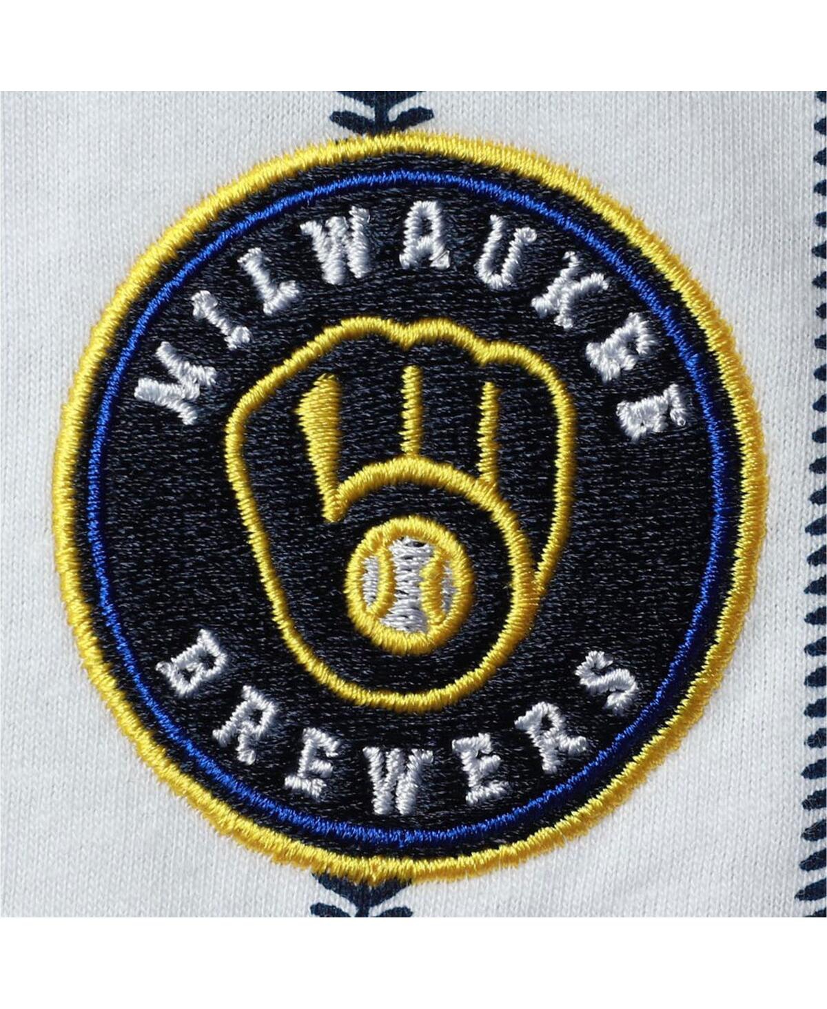 Shop Outerstuff Newborn Boys And Girls White, Navy Milwaukee Brewers Power Hitter Short Sleeve Bodysuit In White,navy