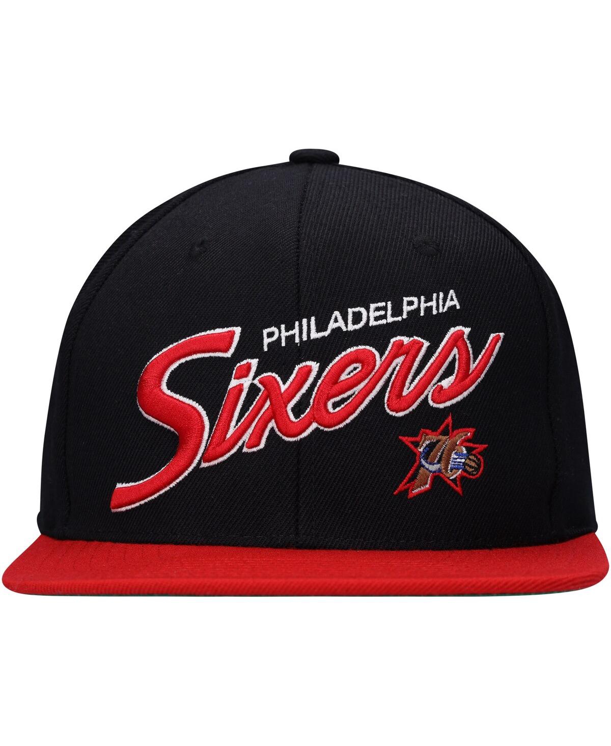 Men's Mitchell & Ness Red Philadelphia 76ers Team Script 2.0 Fitted Hat - Red