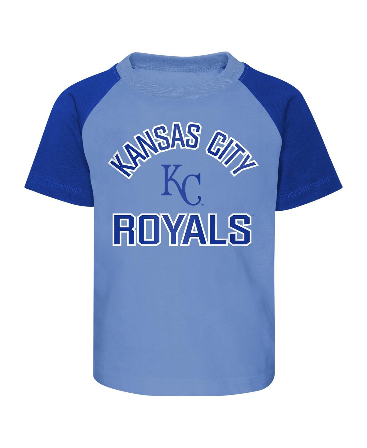 Shop Outerstuff Infant Boys And Girls Light Blue And Heather Gray Kansas City Royals Ground Out Baller Raglan T-shir In Light Blue,heather Gray