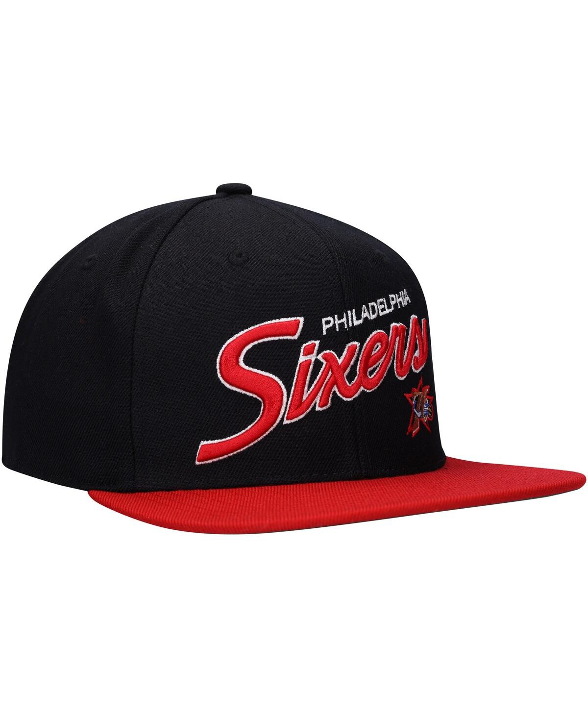 Men's Mitchell & Ness Red Philadelphia 76ers Team Script 2.0 Fitted Hat - Red