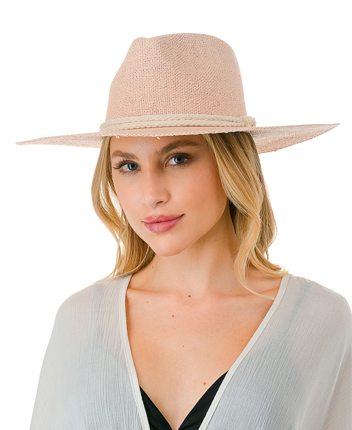 Shop Marcus Adler Rope Trim Straw Panama Hat In Blush