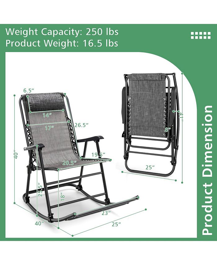 Costway Folding Zero Gravity Rocking Chair Rocker Outdoor Patio