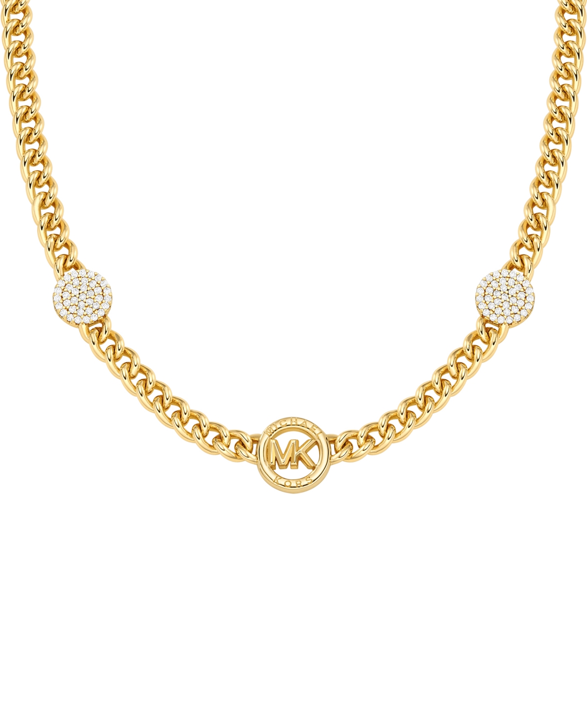 Michael Kors Brass Cubic Zirconia Pave Three Charm Chain Necklace In 14k Gold-plated