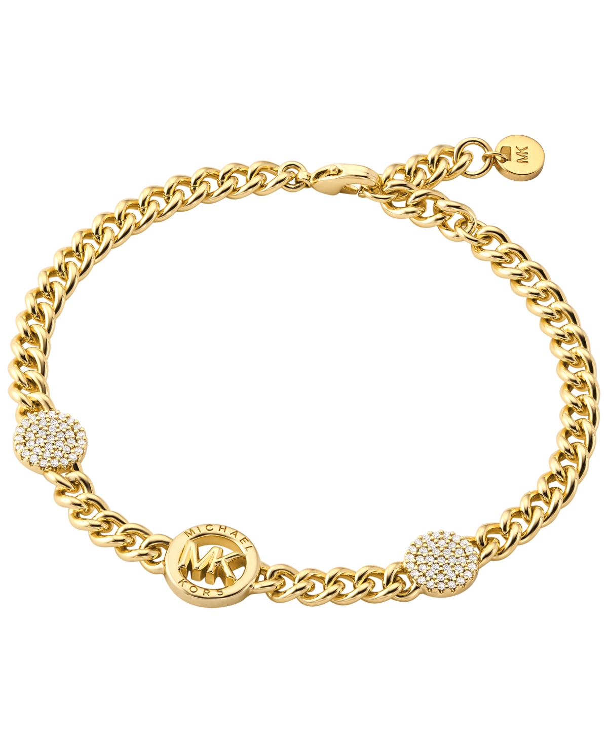 Michael Kors Cubic Zirconia Pave Three Charm Chain Bracelet In 14k Gold-plated