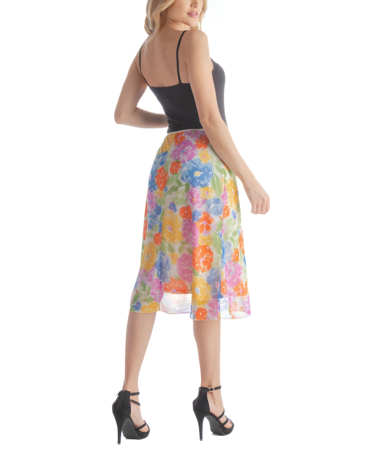24seven Comfort Apparel Women's Colorful Sheer Overlay Elastic Waist Skirt
