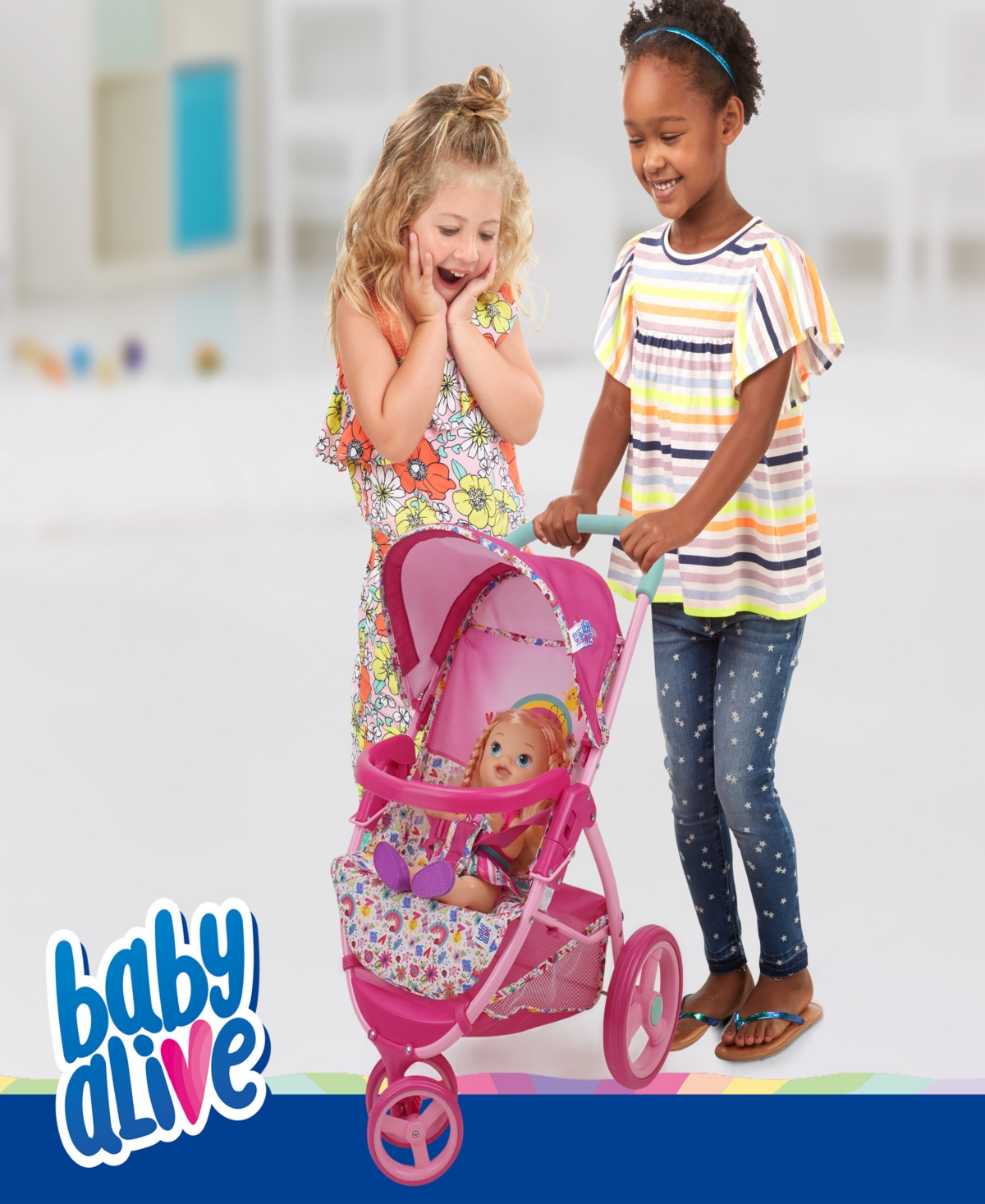 Shop Baby Alive Pink And Rainbow Doll Jogging Stroller In Multi
