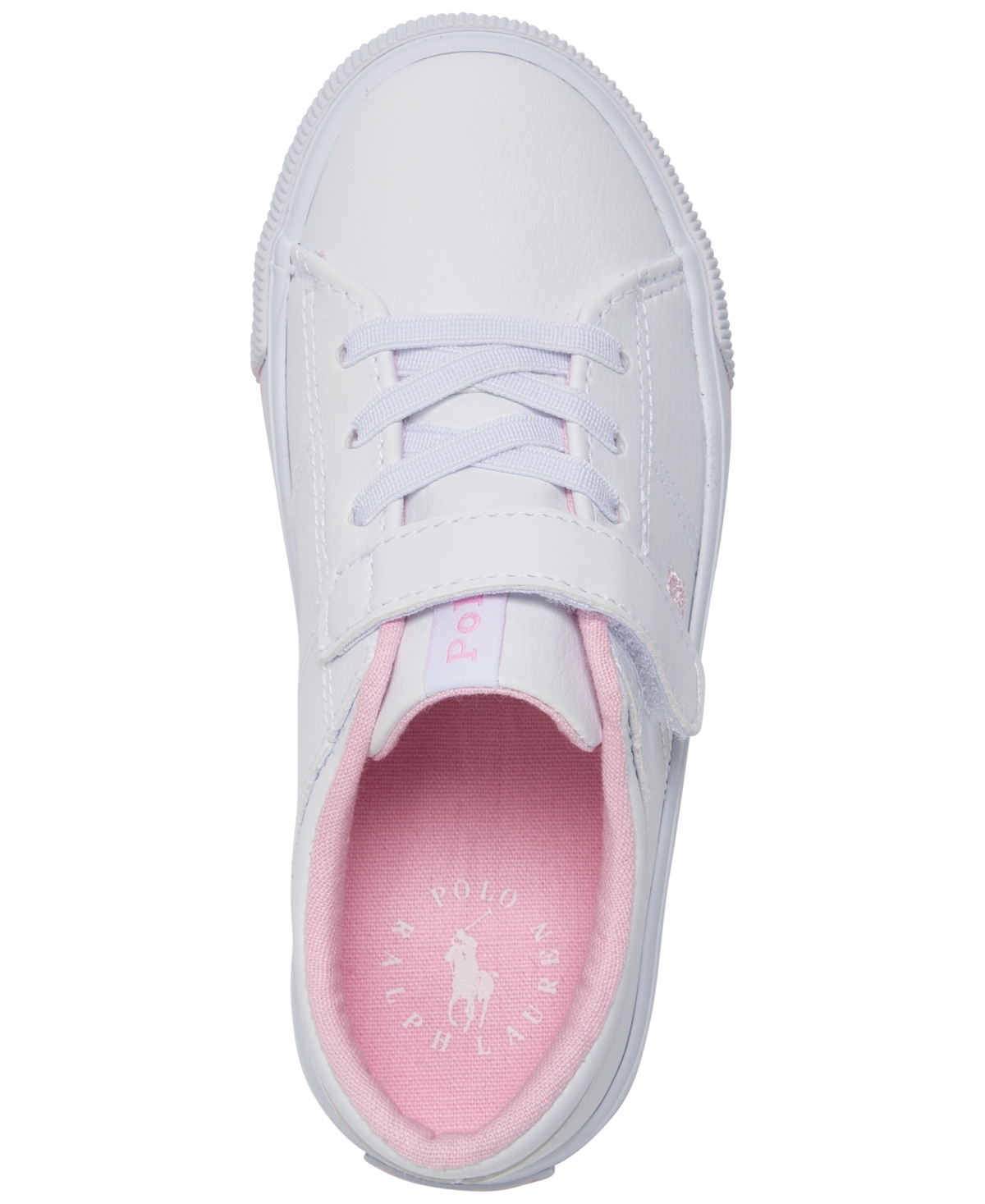 Shop Polo Ralph Lauren Toddler Girls Elmwood Adjustable Strap Closure Casual Sneakers From Finish Line In White,light Pink