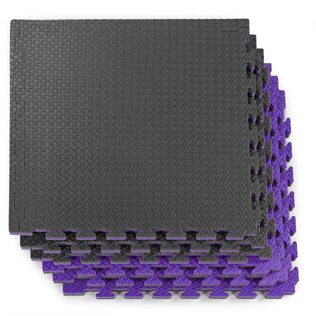 1" Extra Thick Reversible Eva Foam Gym Mats 12 pcs 48 Sq Ft, Black/Purple - Purple