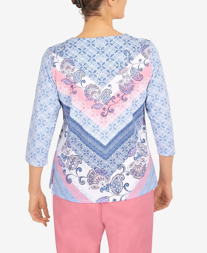 Alfred Dunner Women's Scroll Chevron 3/4 Sleeve Top & Reviews Tops Women Macy's