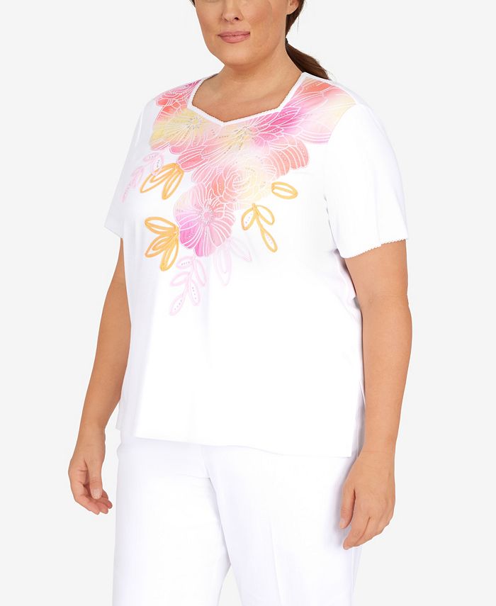 Alfred Dunner Plus Size Tie Dye Flowers T-shirt - Macy's