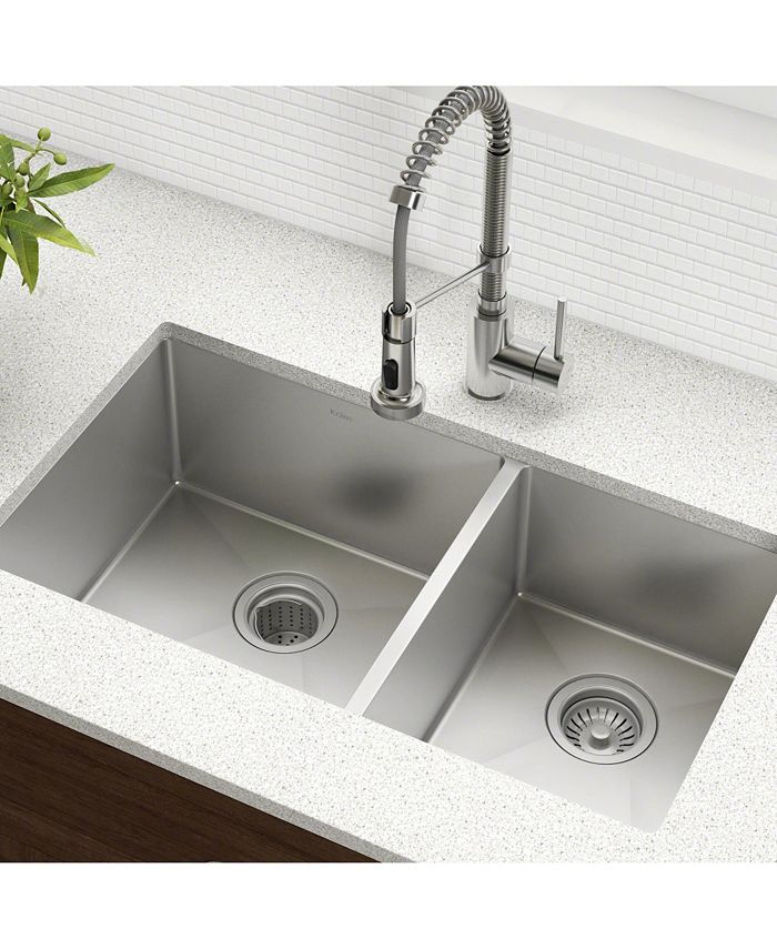 Kraus Standart PRO 33 in. 16 Gauge Undermount 60/40 Double Bowl Stainless Steel Kitchen Sink