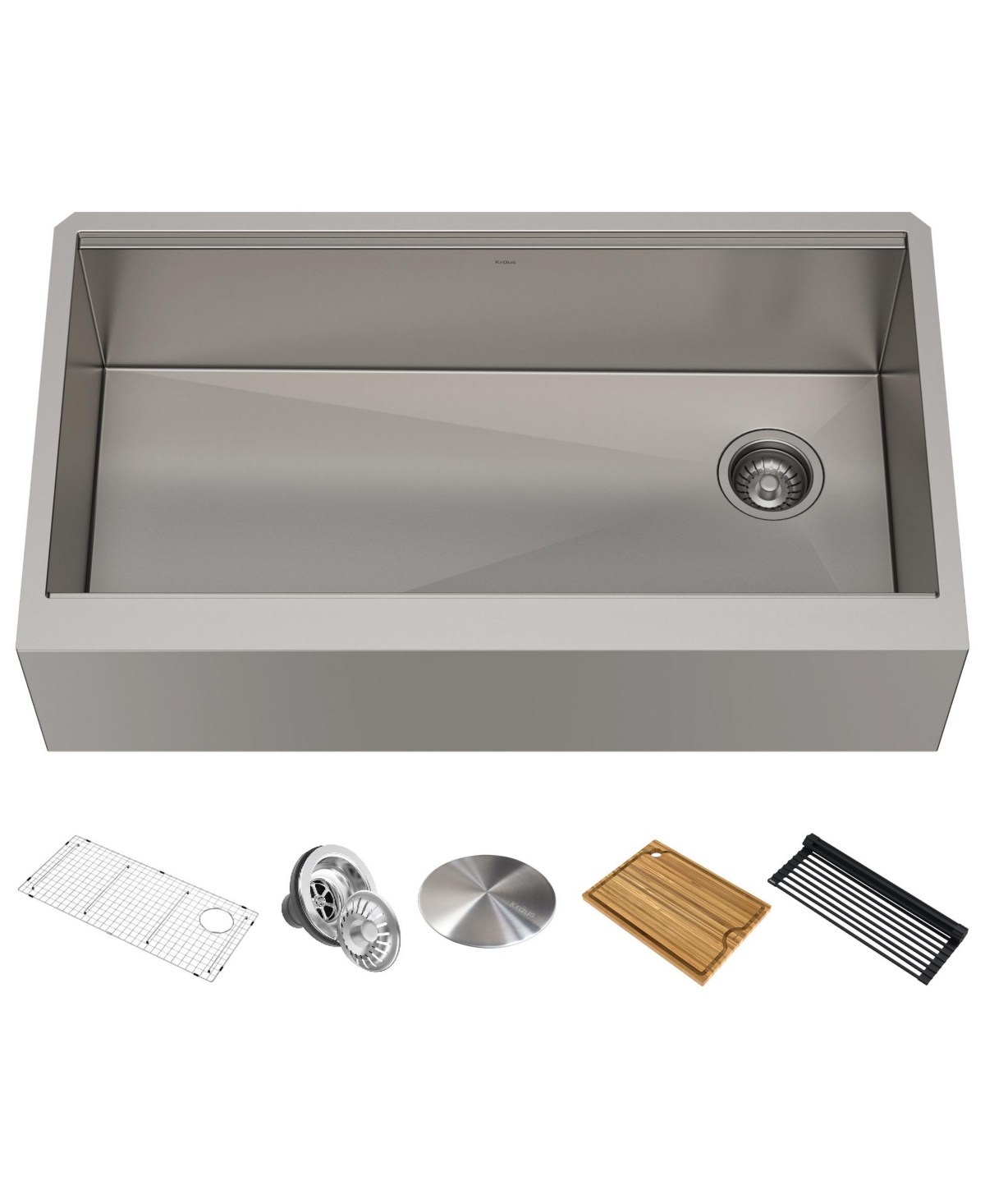 Kore 36 in. Workstation Farmhouse Flat Apron Front 16 Gauge Single Bowl Stainless Steel Kitchen Sink with Accessories - Stainless steel