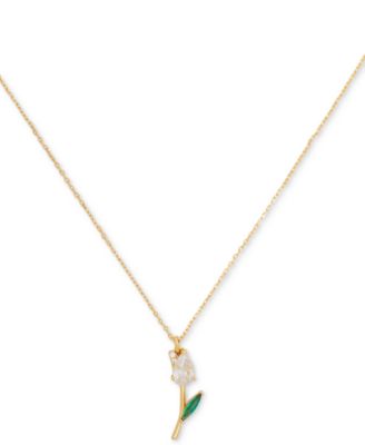 kate spade new york - Gold-Tone Cubic Zirconia Tulip Mini Pendant Necklace, 16" + 3" extender