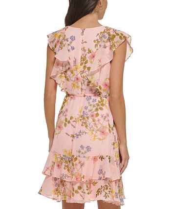 Tommy Hilfiger Women's Chiffon Fit & Flare Dress Pink Size 4Petite