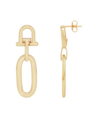Italian Gold Polished Door Knocker Dangle Drop Earrings in