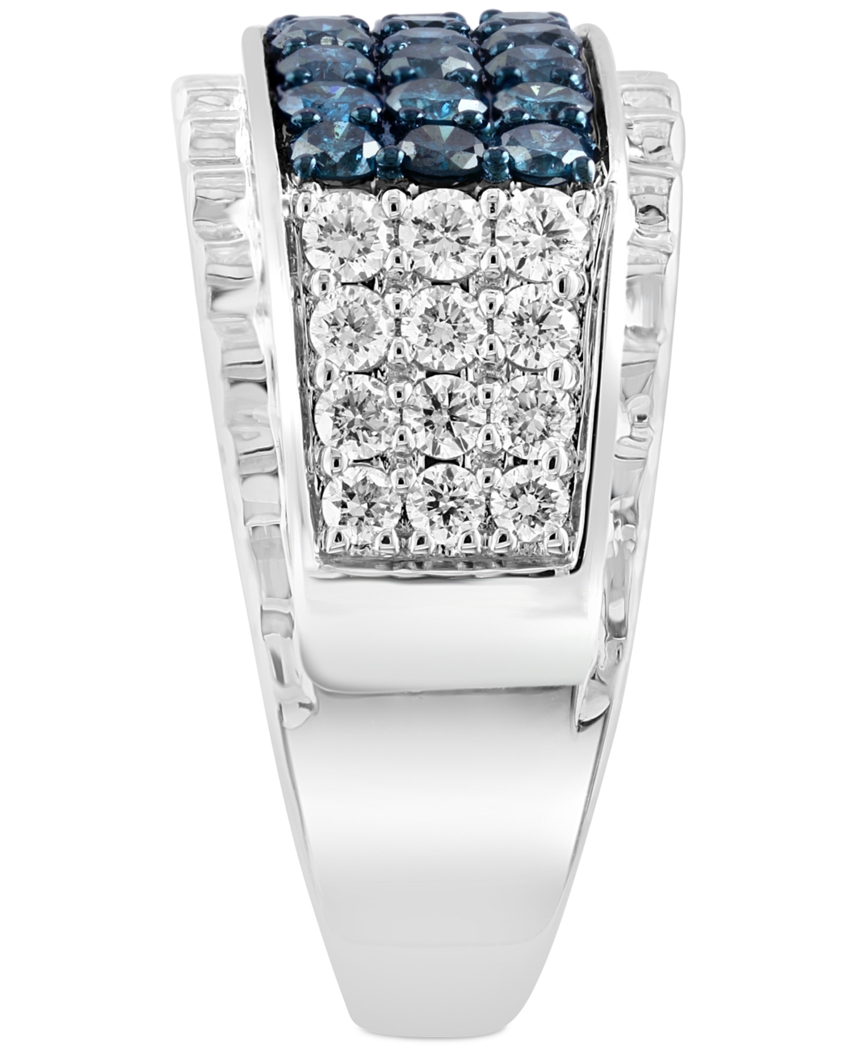 Effy Men's Black Diamond (1-1/4 ct. t.w.) & White Diamond (3/4 ct. t.w.) Cluster Ring in 10k White Gold (Also  - Blue Diamond