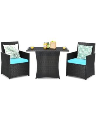 3-Piece Patio Rattan Furniture Set with Cushions and Armrests for Garden or Deck
