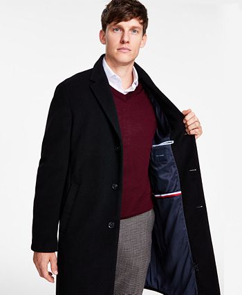 Tommy Hilfiger Men's Addison Wool-Blend Trim Fit Overcoat - Macy's