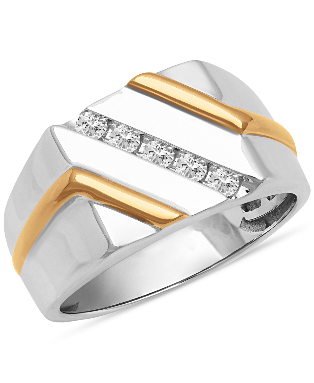 Macy's Men's Diamond Diagonal Ring (1/4 Ct. T.w.) In Sterling Silver & 18k Gold-plate