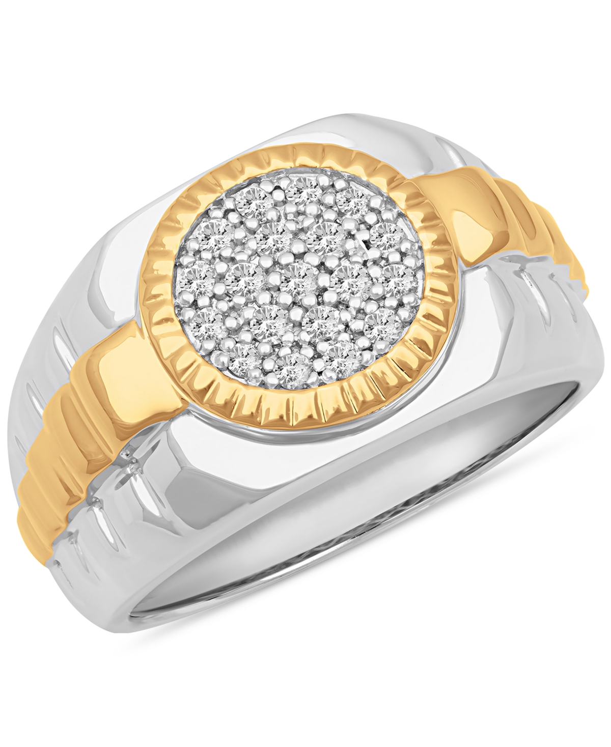 Macy's Men's Diamond Circle Cluster Ring (1/3 Ct. T.w.) In Sterling Silver & 18k Gold-plate