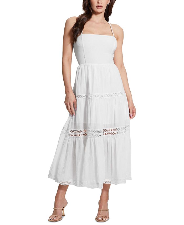 GUESS Women's Lace-Trim Lace-Up Tiered Maxi Dress & Reviews - Dresses ...