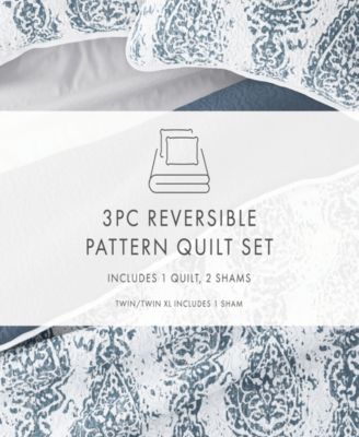 Distressed Diamond Reversible 3-Pc. Lightweight Quilt Set, King/California King