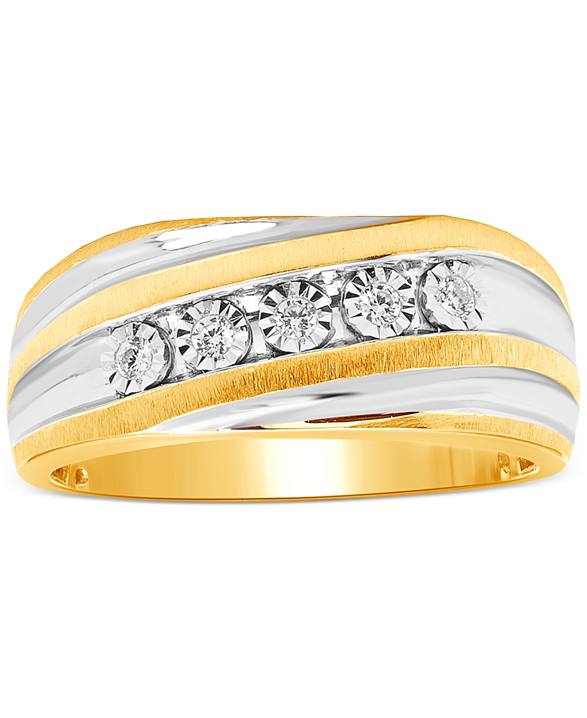 Macy's Men's Diamond Two-tone Swirl Ring (1/10 Ct. T.w.) In Sterling Silver & 18k Gold-plate