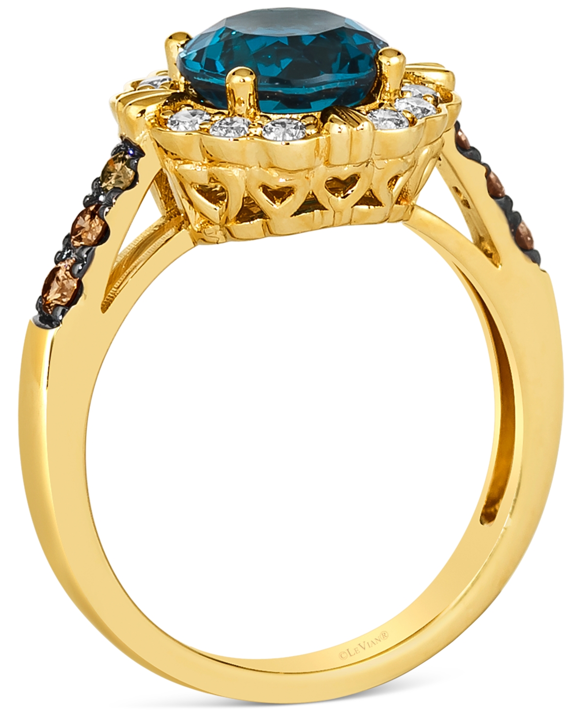Le Vian(2 ct. t.w.) & Diamond (1/5 ct. t.w.) Flower Ring in 14k Gold - Deep Sea Blue Topaz
