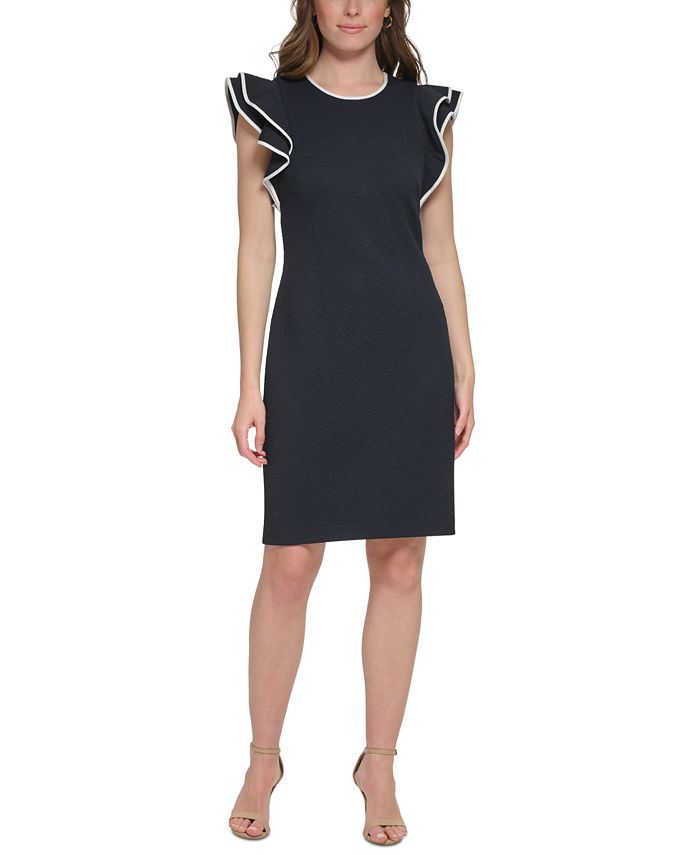 Tommy Hilfiger Women s Mini Quilted Jacquard Flutter Sleeve Dress