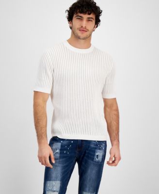 I.N.C. International Concepts - Men's Landon Regular-Fit Eyelet-Stripe Sweater-Knit T-Shirt