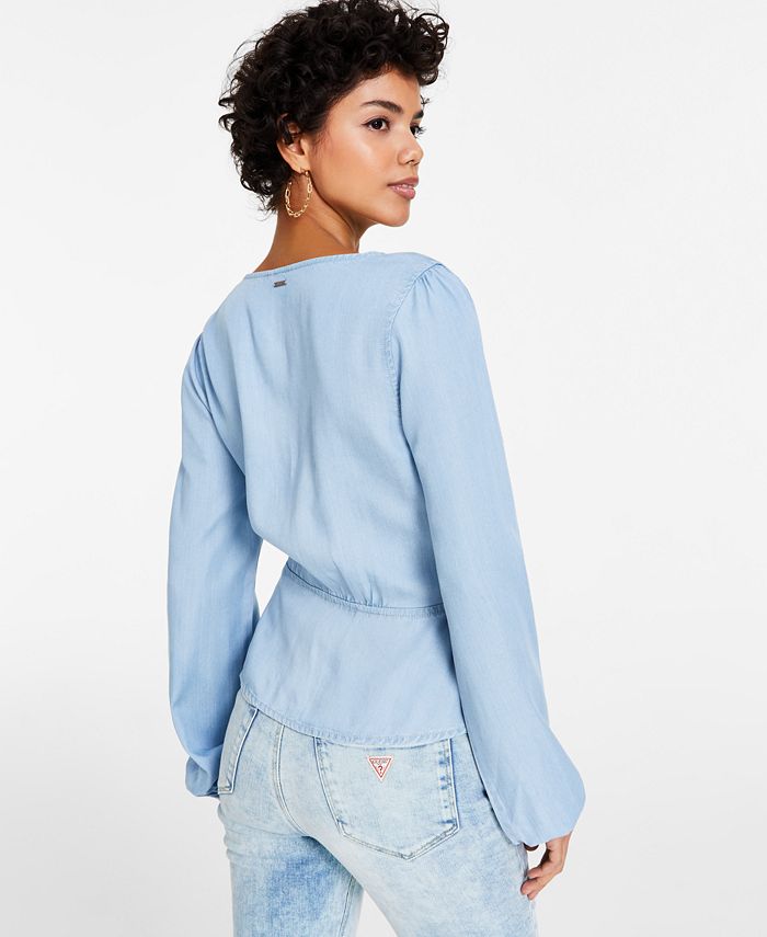Missyempire plisse tie front top co-ord in blue