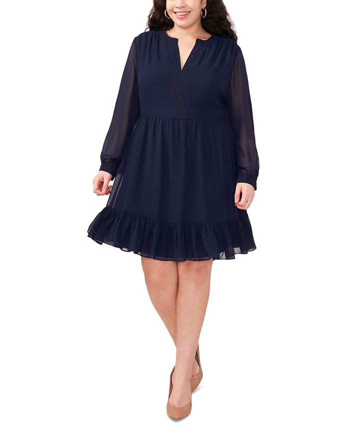 Vince Camuto Plus Size Ruffled Long Sleeve Fit Flare Dress Macy s