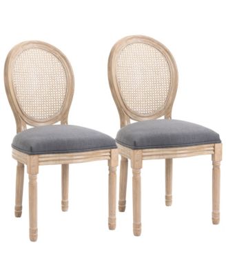 2pc French-Style Rat Backrest Upholste Dining Accent Chairs,