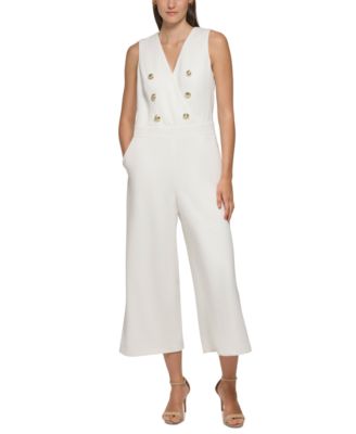 KARL LAGERFELD PARIS - Women's Button-Detail Cropped Jumpsuit