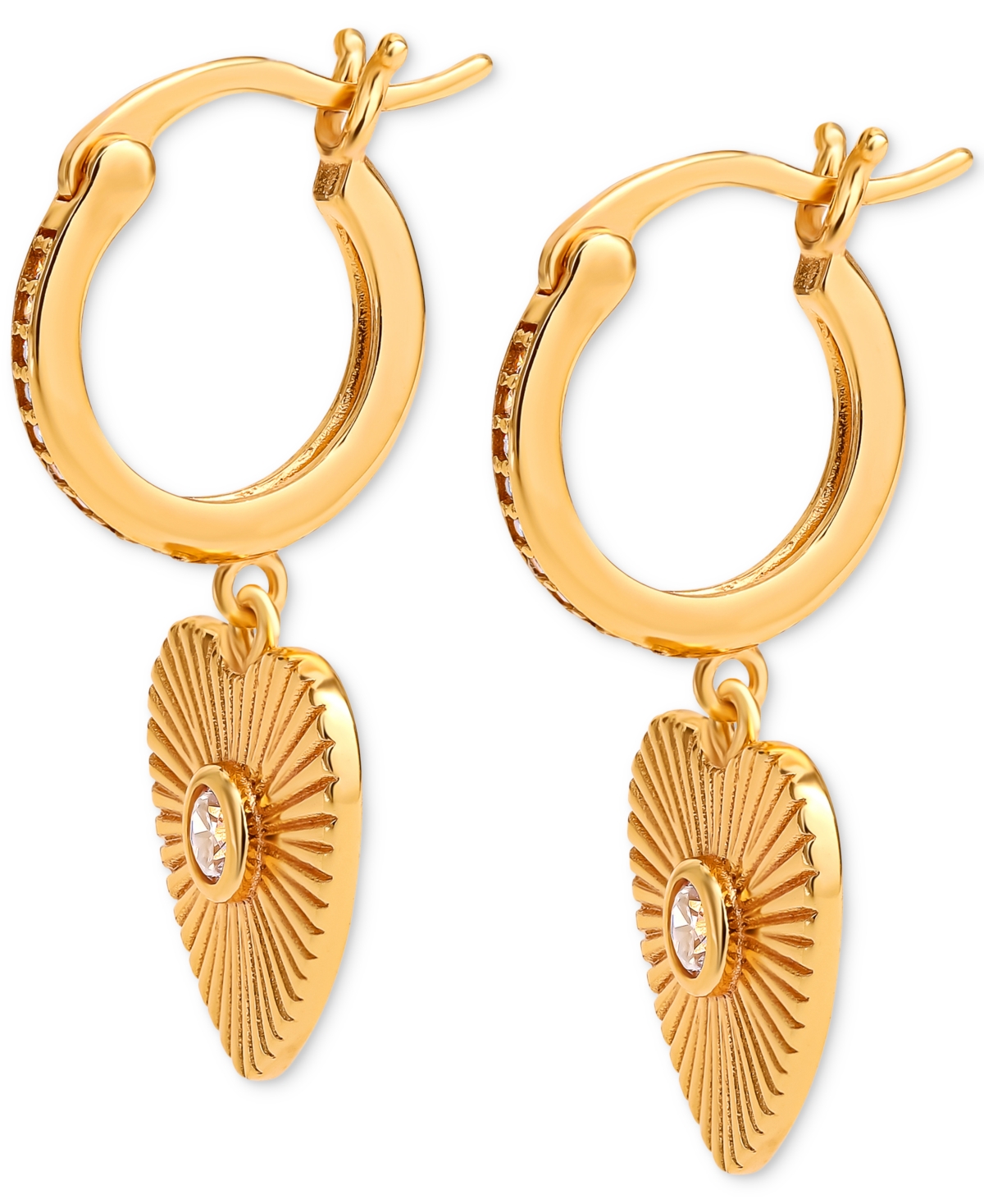 Giani Bernini Cubic Zirconia Heart Dangle Hoop Earrings in 18kPlated Sterling Silver, Created for Macy's - Gold