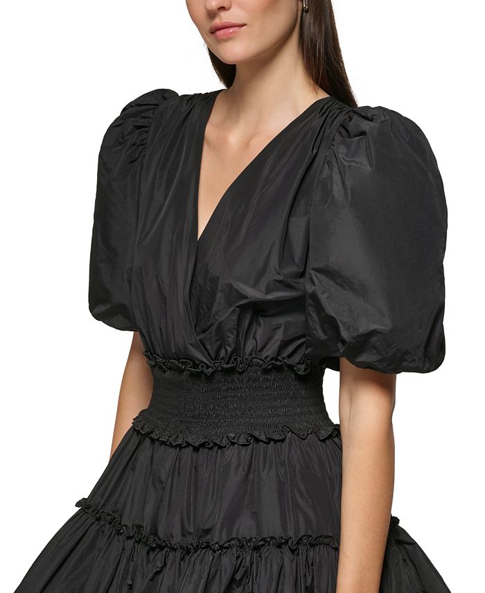KARL LAGERFELD PARIS Women's Puff-Sleeve Taffeta A-Line Dress - Macy's