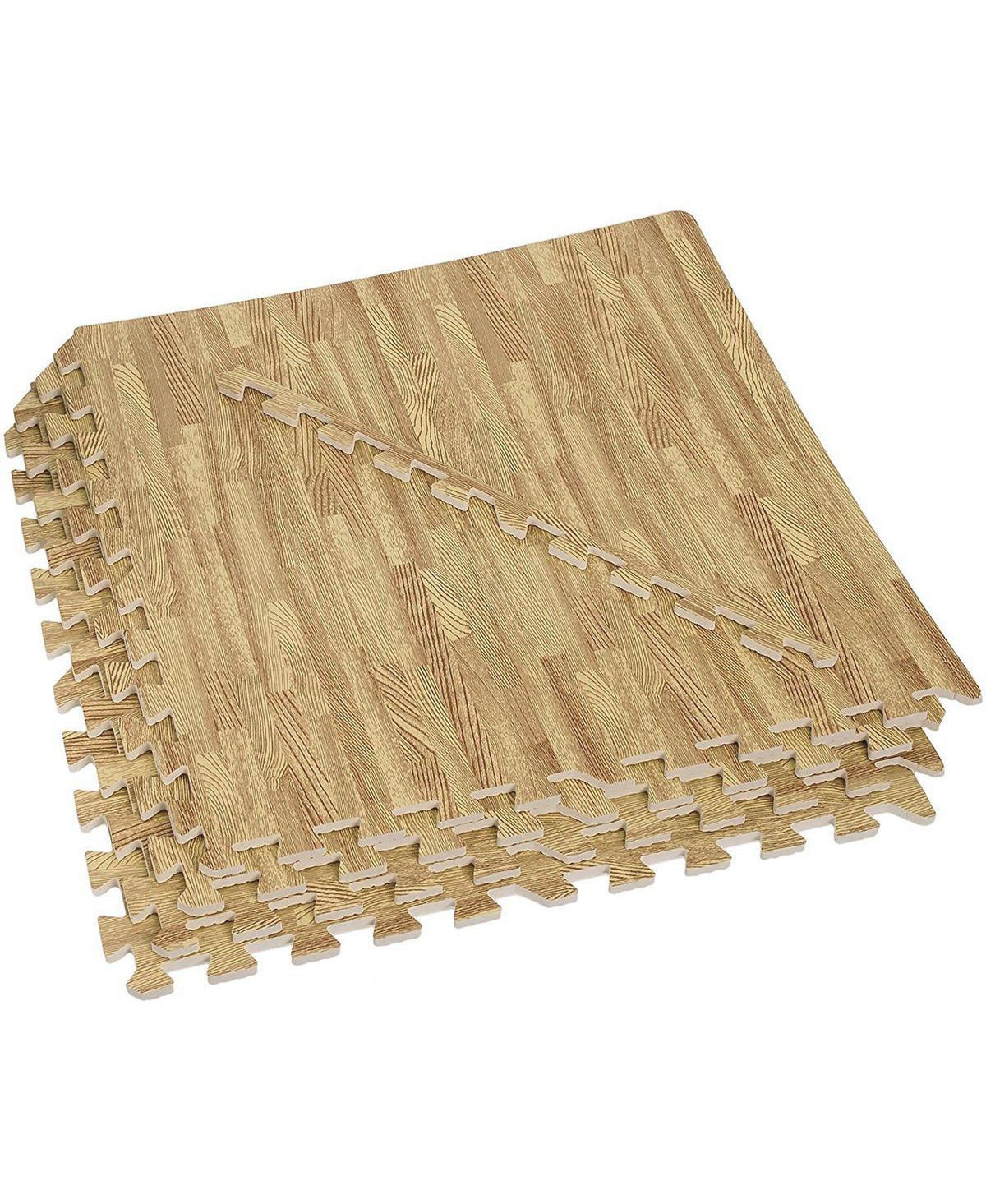 100 SqFt 3/8" Wood Grain Foam Mat Interlocking Tile Flooring 25pcs Oak - Brown