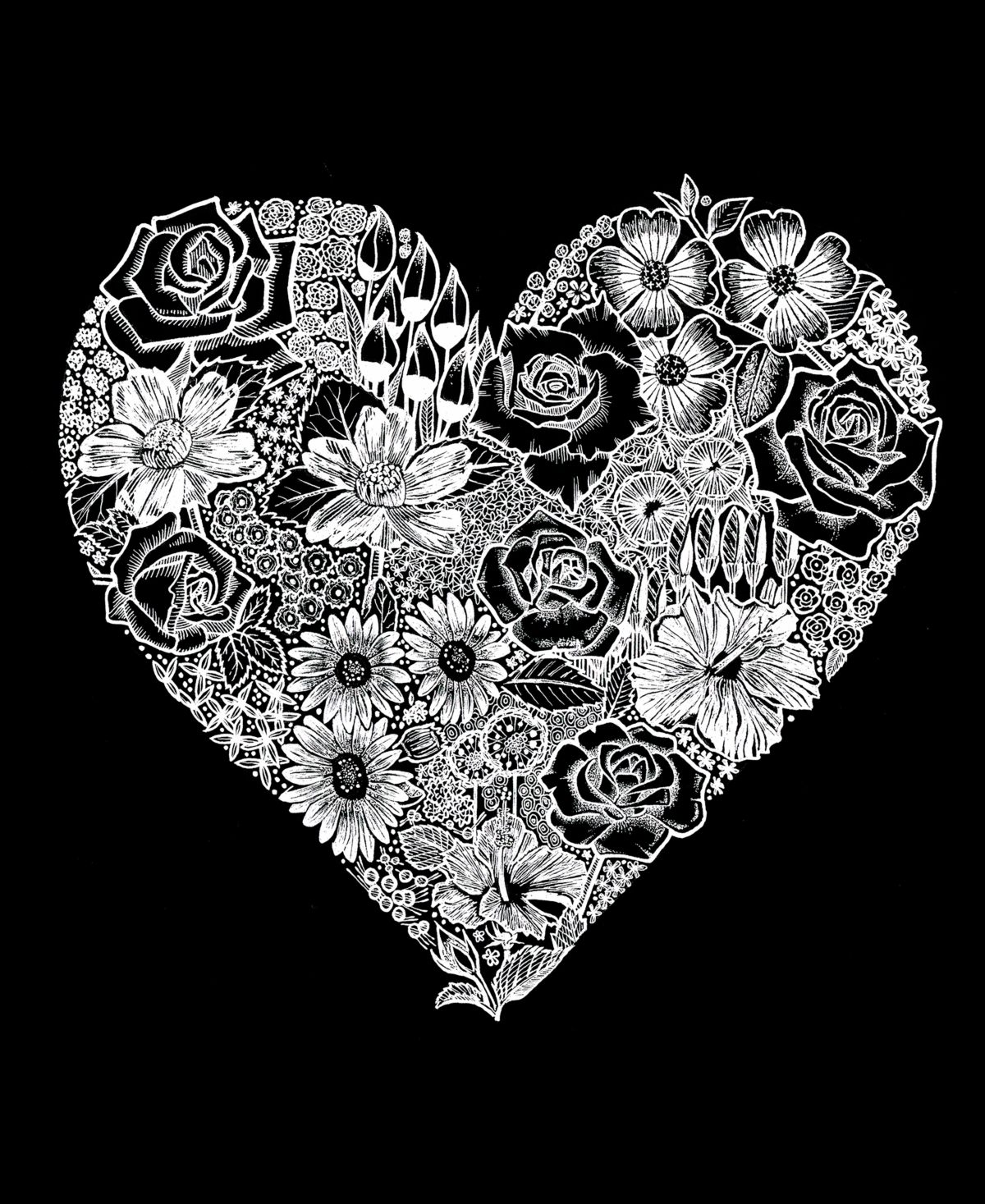 La Pop Art Women's Word Art Heart Flowers Short Sleeve T-shirt