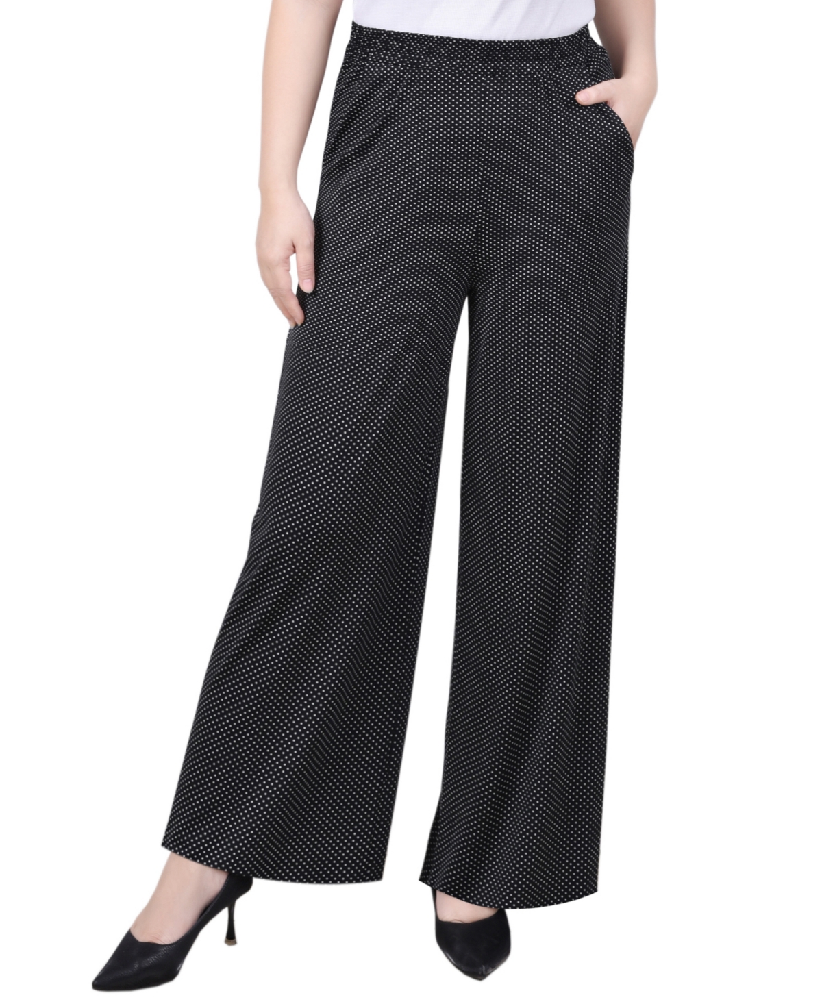 NY COLLECTION PETITE WIDE LEG PULL ON PANTS