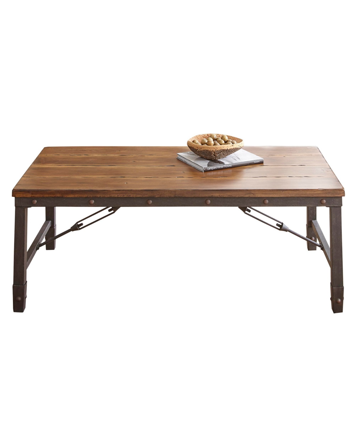 Steve Silver Ashford 48" Wood And Metal Industrial Style Cocktail Table In Antiqued-like Honey Finish