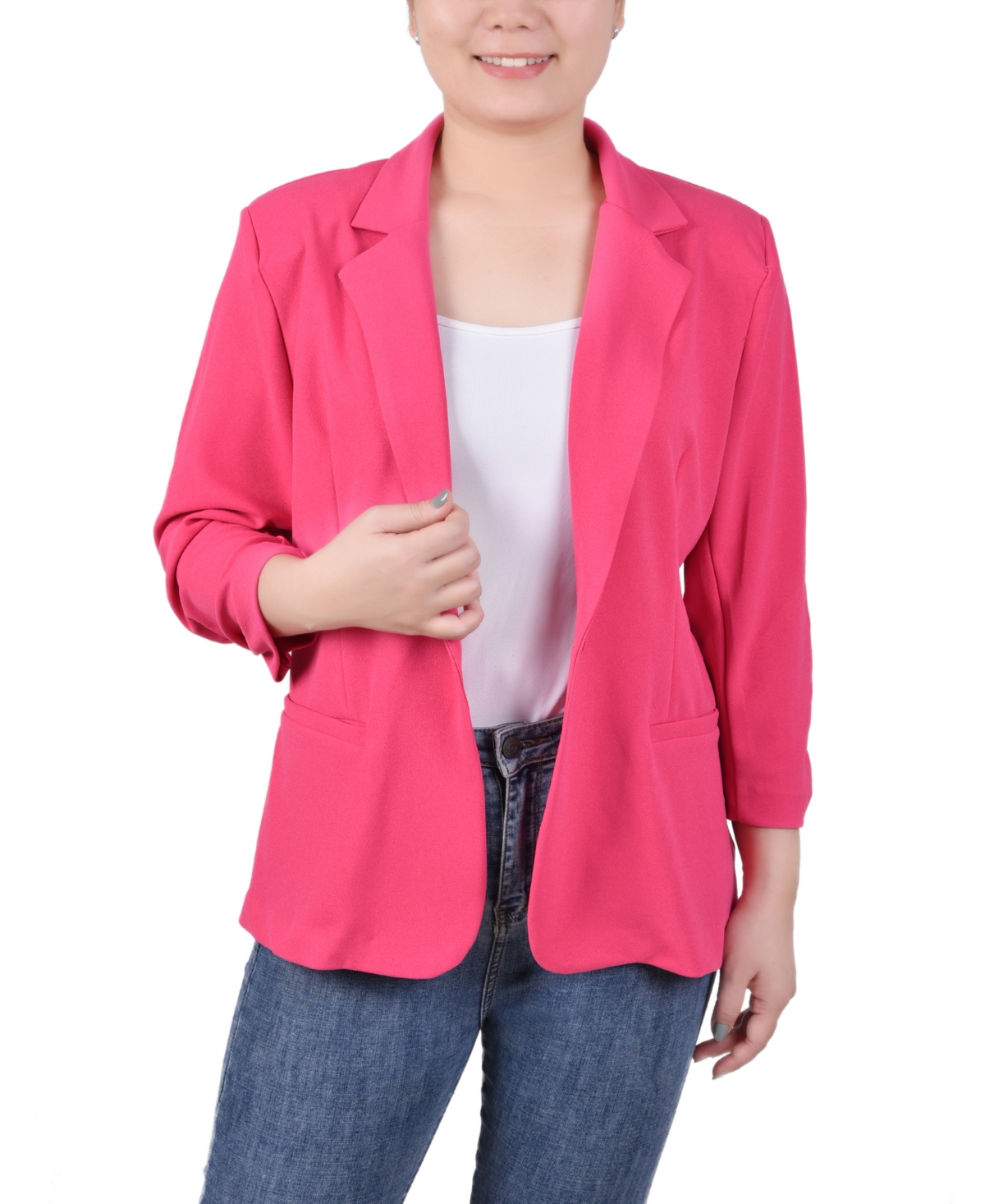 Ny Collection Plus Size 3/4 Sleeve Scuba Crepe Blazer In Magenta