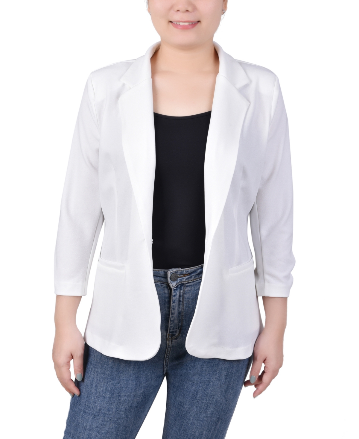 Ny Collection Women's 3/4 Sleeve Scuba Crepe Jacket In White