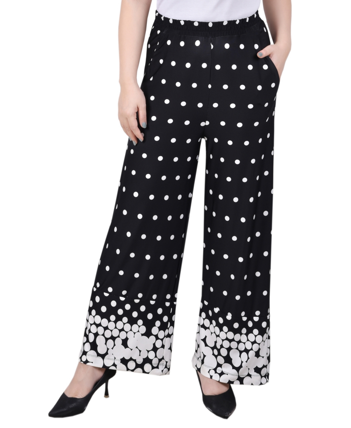 NY COLLECTION PETITE WIDE LEG PULL ON PANTS