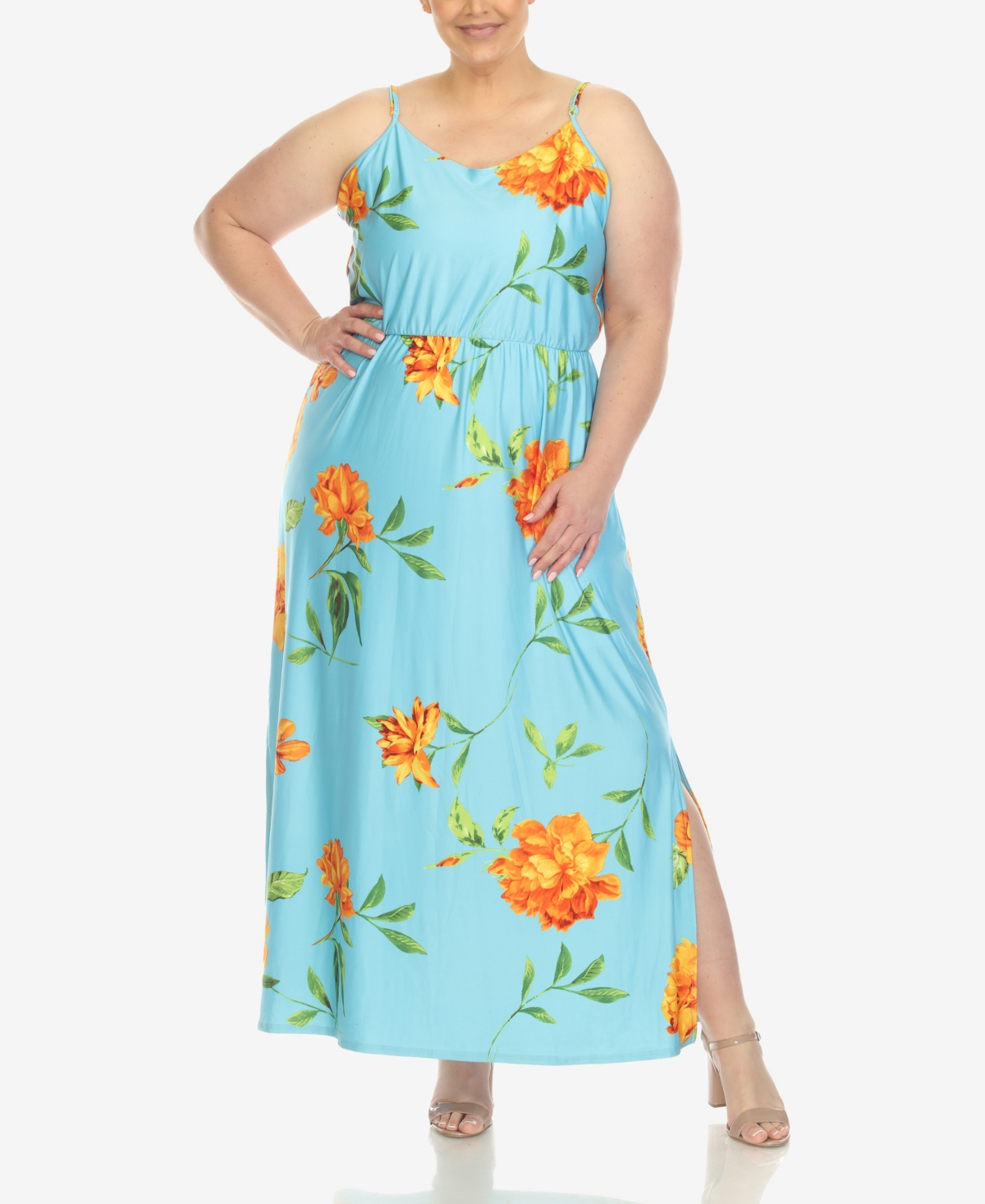 White Mark Plus Size Floral Strap Maxi Dress - Orange