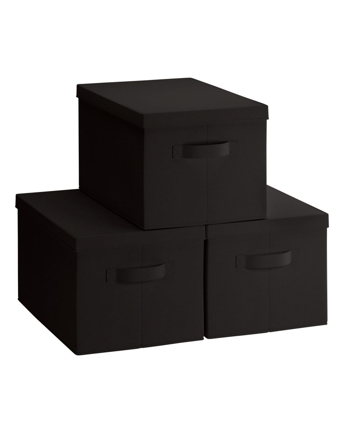 Foldable Large Storage Bin with Handles and Lid - Set of 3 - Black