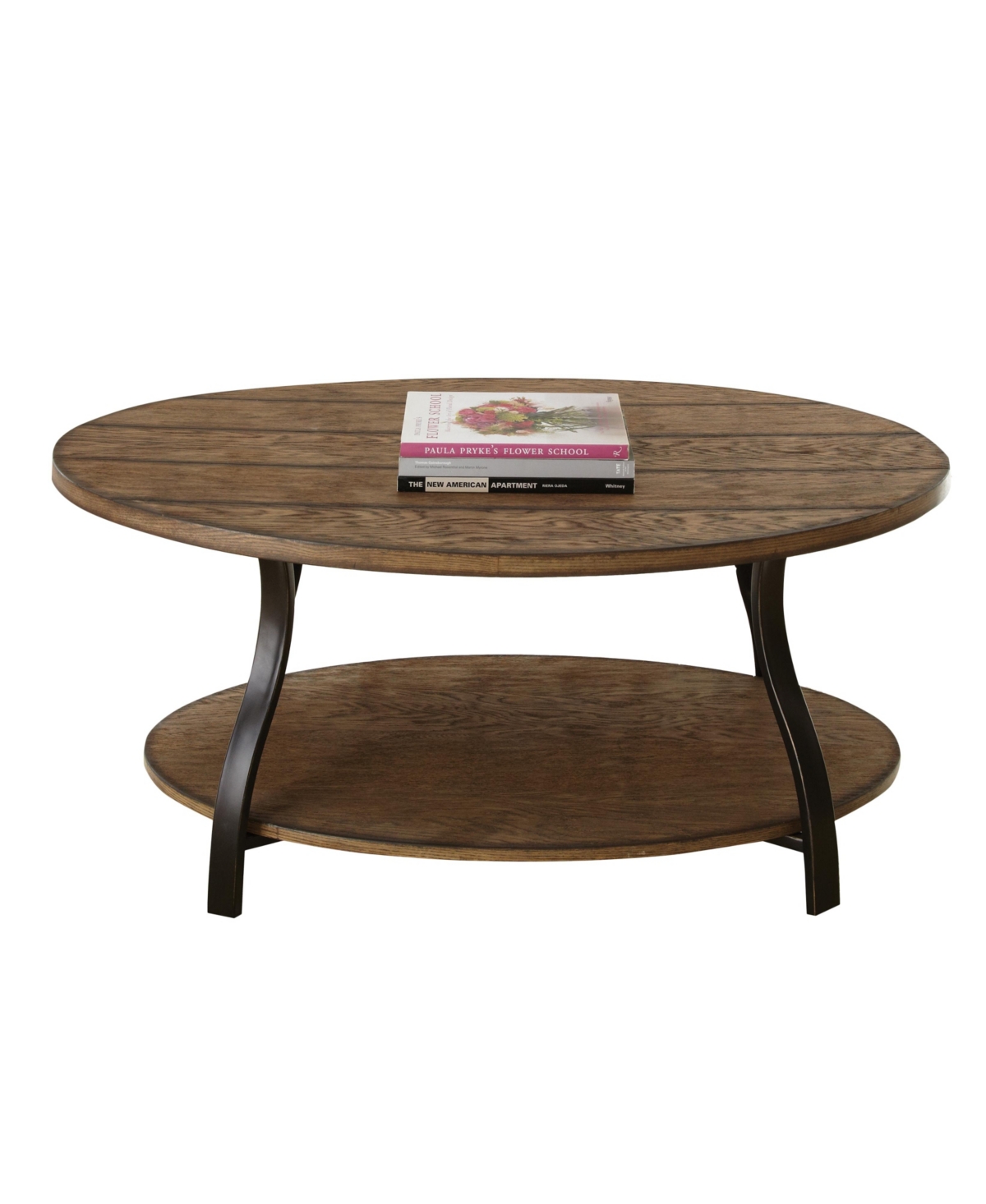 Steve Silver Denise 47" Oval Wood And Metal Cocktail Table In Oak Finish With Hand Applied Burnish